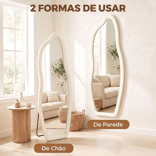 HOMCOM Espelho de Corpo Inteiro 160x60 cm, de Pé ou Parede, Moldura Arqueada Aveludada, Creme HOMCOM Espelho de Corpo Inteiro 160x60 cm, de Pé ou Parede, Moldura Arqueada Aveludada, Creme