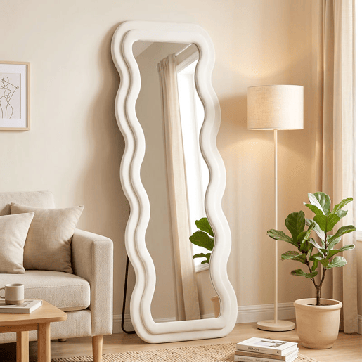 HOMCOM Espelho de Corpo Inteiro 160x60 cm, Espelho de Pé com Moldura Ondulada Aveludada, de Pé, Apoiado ou de Parede, para Quarto, Sala de Estar e Quarto de Vestir HOMCOM Espelho de Corpo Inteiro 160x60 cm, Espelho de Pé com Moldura Ondulada Aveludada, de Pé, Apoiado ou de Parede, para Quarto, Sala de Estar e Quarto de Vestir