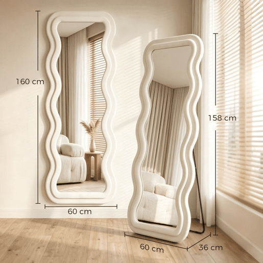 HOMCOM Espelho de Corpo Inteiro 160x60 cm, Espelho de Pé com Moldura Ondulada Aveludada, de Pé, Apoiado ou de Parede, para Quarto, Sala de Estar e Quarto de Vestir HOMCOM Espelho de Corpo Inteiro 160x60 cm, Espelho de Pé com Moldura Ondulada Aveludada, de Pé, Apoiado ou de Parede, para Quarto, Sala de Estar e Quarto de Vestir