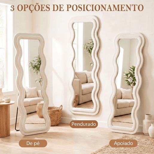 HOMCOM Espelho de Corpo Inteiro 160x60 cm, Espelho de Pé com Moldura Ondulada Aveludada, de Pé, Apoiado ou de Parede, para Quarto, Sala de Estar e Quarto de Vestir HOMCOM Espelho de Corpo Inteiro 160x60 cm, Espelho de Pé com Moldura Ondulada Aveludada, de Pé, Apoiado ou de Parede, para Quarto, Sala de Estar e Quarto de Vestir