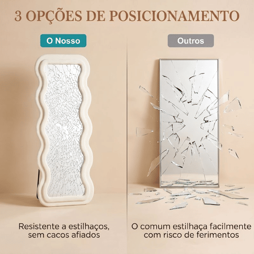 HOMCOM Espelho de Corpo Inteiro 160x60 cm, Espelho de Pé com Moldura Ondulada Aveludada, de Pé, Apoiado ou de Parede, para Quarto, Sala de Estar e Quarto de Vestir HOMCOM Espelho de Corpo Inteiro 160x60 cm, Espelho de Pé com Moldura Ondulada Aveludada, de Pé, Apoiado ou de Parede, para Quarto, Sala de Estar e Quarto de Vestir