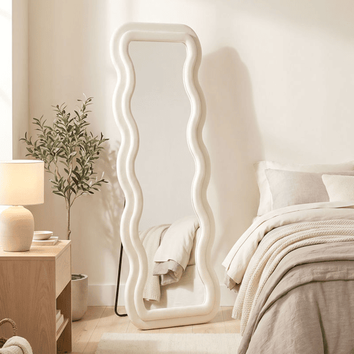 HOMCOM Espelho de Corpo Inteiro 160x60 cm, Espelho de Pé com Moldura Ondulada Aveludada, de Pé, Apoiado ou de Parede, para Quarto, Sala de Estar e Quarto de Vestir HOMCOM Espelho de Corpo Inteiro 160x60 cm, Espelho de Pé com Moldura Ondulada Aveludada, de Pé, Apoiado ou de Parede, para Quarto, Sala de Estar e Quarto de Vestir