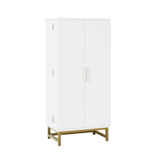 Armário de cozinha u2014 com prateleiras ajustáveis, ideal para espaços pequenos, móvel auxiliar de arrumação u2014 branco e dourado