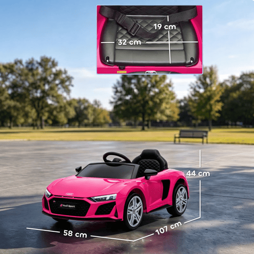 AIYAPLAY Carro Elétrico para Crianças Audi R8 Spyder 12 V com Comando 2,4 GHz, 2 Motores, Arranque Suave, Suspensão Traseira, Música, Buzina, USB e Faróis LED, Rosa