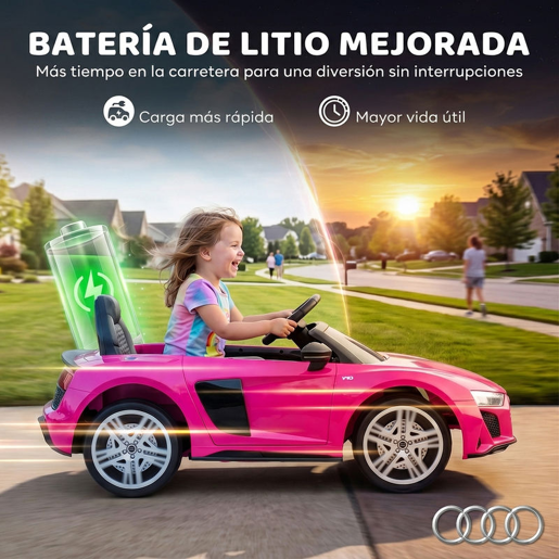 AIYAPLAY Carro Elétrico para Crianças Audi R8 Spyder 12 V com Comando 2,4 GHz, 2 Motores, Arranque Suave, Suspensão Traseira, Música, Buzina, USB e Faróis LED, Rosa