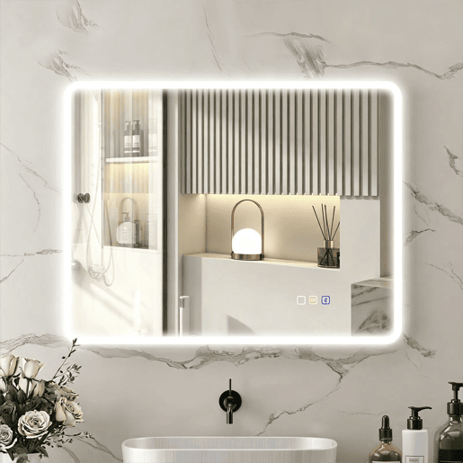 HOMCOM Espelho de Casa de Banho LED com Bluetooth 90x70 cm, 3 Tons de Luz, Brilho Regulável, Antiembaciamento, Memória e IP44 HOMCOM Espelho de Casa de Banho LED com Bluetooth 90x70 cm, 3 Tons de Luz, Brilho Regulável, Antiembaciamento, Memória e IP44