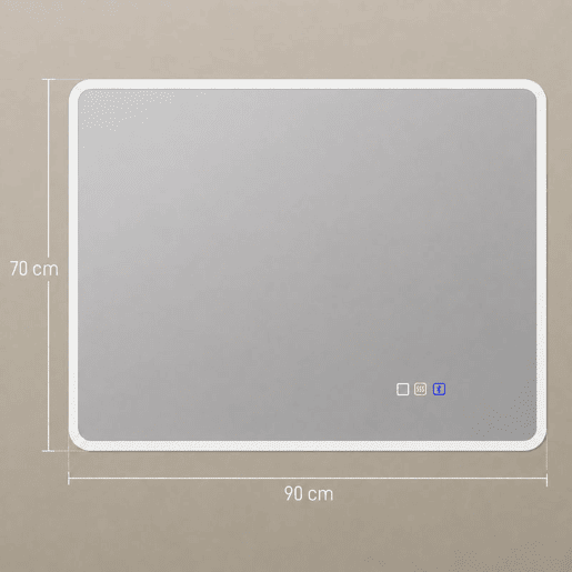 HOMCOM Espelho de Casa de Banho LED com Bluetooth 90x70 cm, 3 Tons de Luz, Brilho Regulável, Antiembaciamento, Memória e IP44 HOMCOM Espelho de Casa de Banho LED com Bluetooth 90x70 cm, 3 Tons de Luz, Brilho Regulável, Antiembaciamento, Memória e IP44