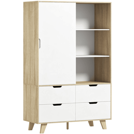 HOMCOM Roupeiro Moderno com Portas de Correr, Varão, Prateleiras Ajustáveis e 4 Gavetas, 120x50x187,5 cm, Carvalho e Branco HOMCOM Roupeiro Moderno com Portas de Correr, Varão, Prateleiras Ajustáveis e 4 Gavetas, 120x50x187,5 cm, Carvalho e Branco
