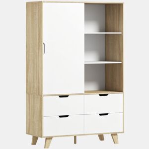 HOMCOM Roupeiro Moderno com Portas de Correr, Varão, Prateleiras Ajustáveis e 4 Gavetas, 120x50x187,5 cm, Carvalho e Branco