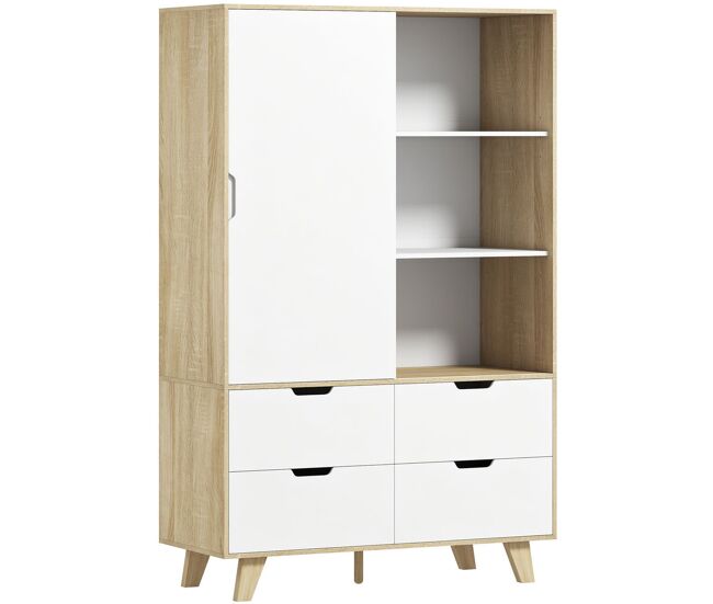 Homcom armario dormitorio moderno con puertas correderas, armario ropero con barra para colgar, estantes ajustables y 4 cajones, 120x50x187,5 cm, para