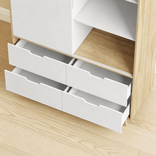 HOMCOM Roupeiro Moderno com Portas de Correr, Varão, Prateleiras Ajustáveis e 4 Gavetas, 120x50x187,5 cm, Carvalho e Branco HOMCOM Roupeiro Moderno com Portas de Correr, Varão, Prateleiras Ajustáveis e 4 Gavetas, 120x50x187,5 cm, Carvalho e Branco