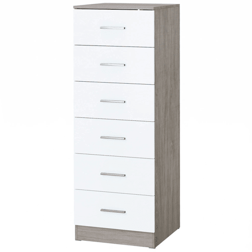 HOMCOM Cómoda de 6 Gavetas, Cómoda Alta e Estreita para Quarto, Sala, Quarto de Vestir ou Entrada, 40x40x110 cm, Cinza-claro e Branco HOMCOM Cómoda de 6 Gavetas, Cómoda Alta e Estreita para Quarto, Sala, Quarto de Vestir ou Entrada, 40x40x110 cm, Cinza-claro e Branco