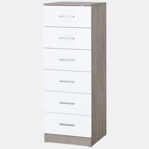 HOMCOM Cómoda de 6 Gavetas, Cómoda Alta e Estreita para Quarto, Sala, Quarto de Vestir ou Entrada, 40x40x110 cm, Cinza-claro e Branco