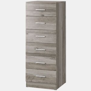 HOMCOM Cómoda Alta com 6 Gavetas, Camiseiro Estreito para Quarto, Sala ou Hall, 40x40x110 cm, Cinzento-claro e Branco