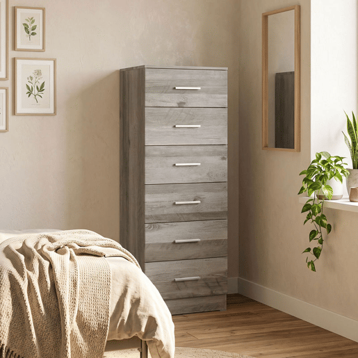 HOMCOM Cómoda Alta com 6 Gavetas, Camiseiro Estreito para Quarto, Sala ou Hall, 40x40x110 cm, Cinzento-claro e Branco HOMCOM Cómoda Alta com 6 Gavetas, Camiseiro Estreito para Quarto, Sala ou Hall, 40x40x110 cm, Cinzento-claro e Branco