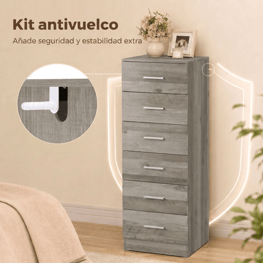 HOMCOM Cómoda Alta com 6 Gavetas, Camiseiro Estreito para Quarto, Sala ou Hall, 40x40x110 cm, Cinzento-claro e Branco HOMCOM Cómoda Alta com 6 Gavetas, Camiseiro Estreito para Quarto, Sala ou Hall, 40x40x110 cm, Cinzento-claro e Branco