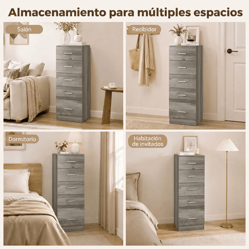 HOMCOM Cómoda Alta com 6 Gavetas, Camiseiro Estreito para Quarto, Sala ou Hall, 40x40x110 cm, Cinzento-claro e Branco HOMCOM Cómoda Alta com 6 Gavetas, Camiseiro Estreito para Quarto, Sala ou Hall, 40x40x110 cm, Cinzento-claro e Branco