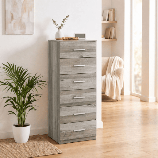 HOMCOM Cómoda Alta com 6 Gavetas, Camiseiro Estreito para Quarto, Sala ou Hall, 40x40x110 cm, Cinzento-claro e Branco HOMCOM Cómoda Alta com 6 Gavetas, Camiseiro Estreito para Quarto, Sala ou Hall, 40x40x110 cm, Cinzento-claro e Branco