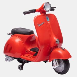 AIYAPLAY Mota Elétrica Infantil VESPA 6V com Rodas de Apoio, Luz, Música e USB - Vermelho