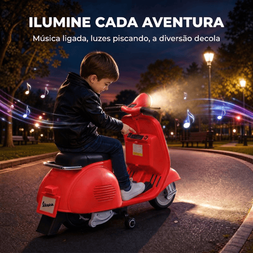 AIYAPLAY Mota Elétrica Infantil VESPA 6V com Rodas de Apoio, Luz, Música e USB - Vermelho AIYAPLAY Mota Elétrica Infantil VESPA 6V com Rodas de Apoio, Luz, Música e USB - Vermelho