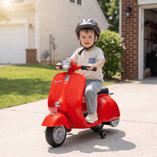 AIYAPLAY Mota Elétrica Infantil VESPA 6V com Rodas de Apoio, Luz, Música e USB - Vermelho AIYAPLAY Mota Elétrica Infantil VESPA 6V com Rodas de Apoio, Luz, Música e USB - Vermelho