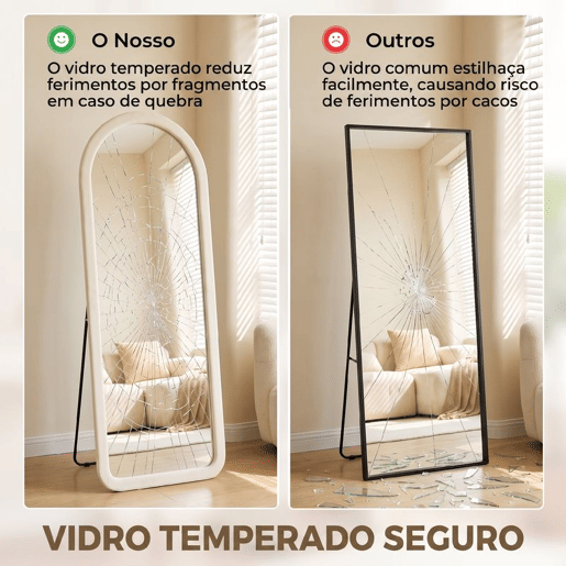 HOMCOM Espelho de Corpo Inteiro 160x60 cm, de Pé ou de Parede, Moldura em Arco Aveludada, para Quarto e Quarto de Vestir HOMCOM Espelho de Corpo Inteiro 160x60 cm, de Pé ou de Parede, Moldura em Arco Aveludada, para Quarto e Quarto de Vestir