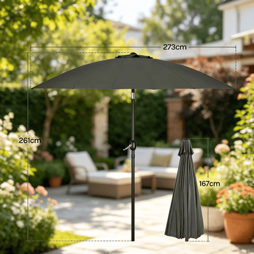 Guarda-sol de jardim 167 x 273 x 261 cm - Tamanho grande com inclinação ajustável para terraço e piscina - Cinzento escuro Guarda-sol de jardim 167 x 273 x 261 cm - Tamanho grande com inclinação ajustável para terraço e piscina - Cinzento escuro