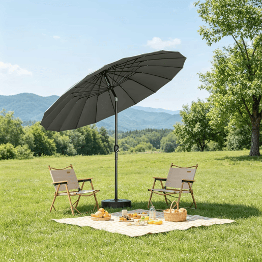 Guarda-sol de jardim 156,5 x 257 x 242 cm - tamanho grande com inclinação ajustável para terraço e piscina - cinzento escuro Guarda-sol de jardim 156,5 x 257 x 242 cm - tamanho grande com inclinação ajustável para terraço e piscina - cinzento escuro