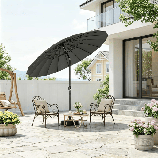 Guarda-sol de jardim 156,5 x 257 x 242 cm - tamanho grande com inclinação ajustável para terraço e piscina - cinzento escuro Guarda-sol de jardim 156,5 x 257 x 242 cm - tamanho grande com inclinação ajustável para terraço e piscina - cinzento escuro