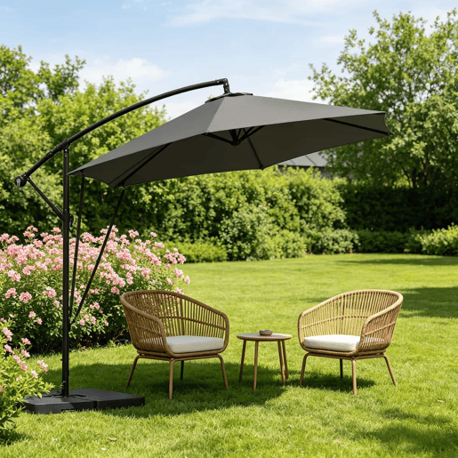 Guarda-sol de jardim 310 x 100 x 277 cm u2013 dobrável, ajustável, resistente para uso no exterior e na piscina u2013 cinzento escuro Guarda-sol de jardim 310 x 100 x 277 cm u2013 dobrável, ajustável, resistente para uso no exterior e na piscina u2013 cinzento escuro