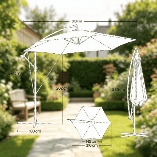 Guarda-sol de jardim 310 x 100 x 277 cm u2013 dobrável, ajustável, resistente para uso no exterior e na piscina u2013 cinzento escuro Guarda-sol de jardim 310 x 100 x 277 cm u2013 dobrável, ajustável, resistente para uso no exterior e na piscina u2013 cinzento escuro