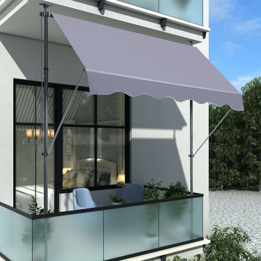 Toldo com braço articulado 200 x 120 cm - ajustável em altura, sem necessidade de perfuração, com manivela, proteção UV - Cinzento Toldo com braço articulado 200 x 120 cm - ajustável em altura, sem necessidade de perfuração, com manivela, proteção UV - Cinzento