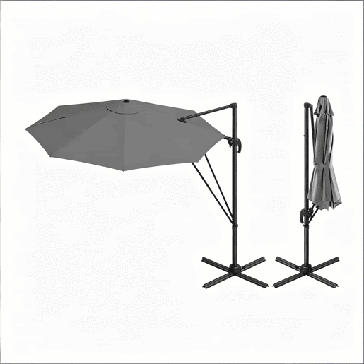 Guarda-sol de jardim 306 x 167 x 207 cm - redondo, com base em cruz de aço, para exterior e varanda - cinzento escuro Guarda-sol de jardim 306 x 167 x 207 cm - redondo, com base em cruz de aço, para exterior e varanda - cinzento escuro