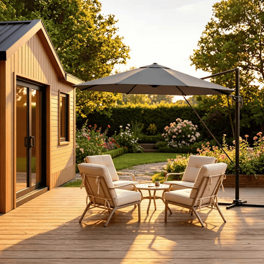Guarda-sol de jardim 306 x 167 x 207 cm - redondo, com base em cruz de aço, para exterior e varanda - cinzento escuro Guarda-sol de jardim 306 x 167 x 207 cm - redondo, com base em cruz de aço, para exterior e varanda - cinzento escuro