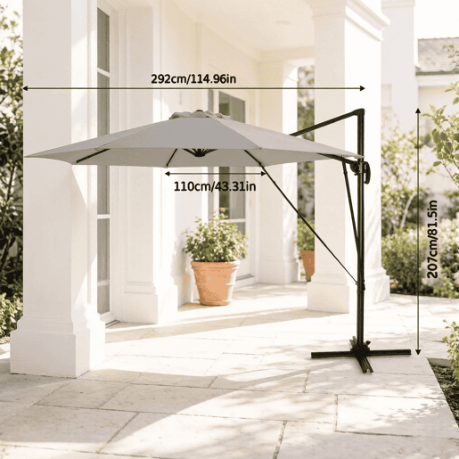 Guarda-sol de jardim 306 x 167 x 207 cm - redondo, com base em cruz de aço, para exterior e varanda - cinzento escuro Guarda-sol de jardim 306 x 167 x 207 cm - redondo, com base em cruz de aço, para exterior e varanda - cinzento escuro