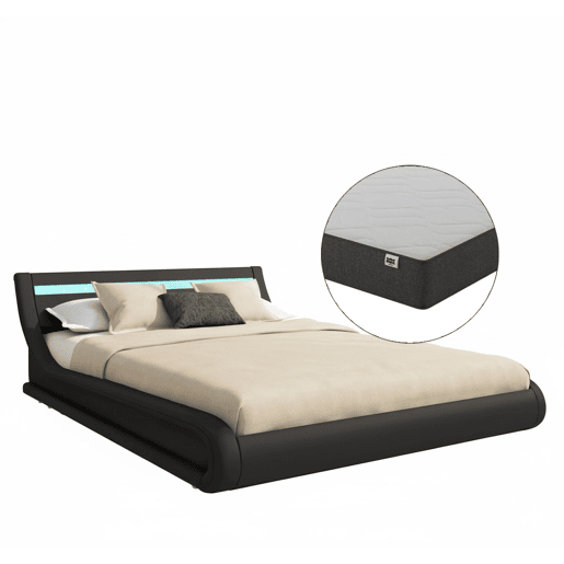 Cama com estrado e Colchão Quarto de dormir Preto 214x157x65 LED Parisina Muebles Bonitos Cama com estrado e Colchão Quarto de dormir Preto 214x157x65 LED Parisina Muebles Bonitos