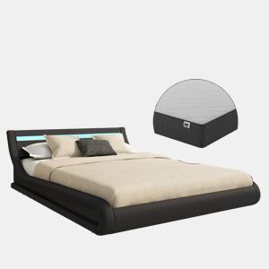 Cama com estrado e Colchão Quarto de dormir Preto 214x157x65 LED Parisina Muebles Bonitos