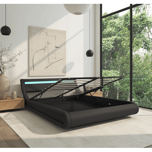 Cama com estrado e Colchão Quarto de dormir Preto 214x157x65 LED Parisina Muebles Bonitos Cama com estrado e Colchão Quarto de dormir Preto 214x157x65 LED Parisina Muebles Bonitos