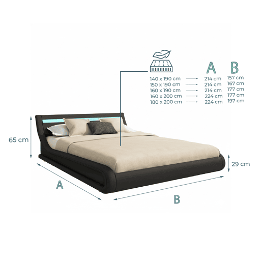 Cama com estrado e Colchão Quarto de dormir Preto 214x157x65 LED Parisina Muebles Bonitos Cama com estrado e Colchão Quarto de dormir Preto 214x157x65 LED Parisina Muebles Bonitos