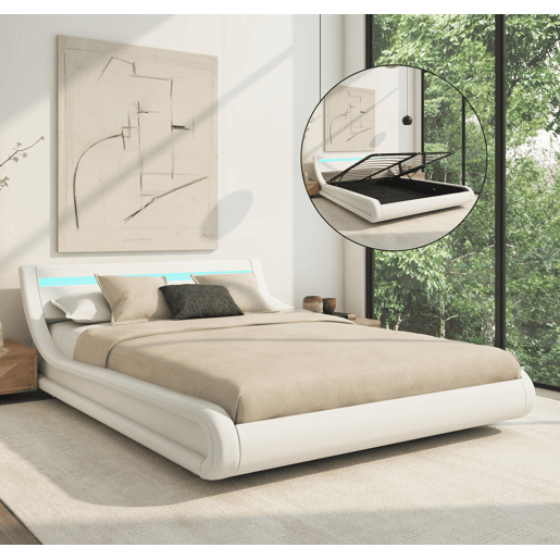 Cama Quarto de dormir Branco 214x157x65 LED Parisina Muebles Bonitos Cama Quarto de dormir Branco 214x157x65 LED Parisina Muebles Bonitos