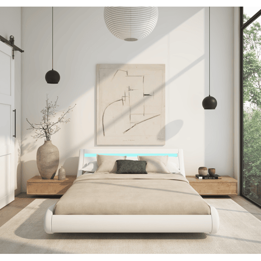 Cama Quarto de dormir Branco 214x157x65 LED Parisina Muebles Bonitos Cama Quarto de dormir Branco 214x157x65 LED Parisina Muebles Bonitos
