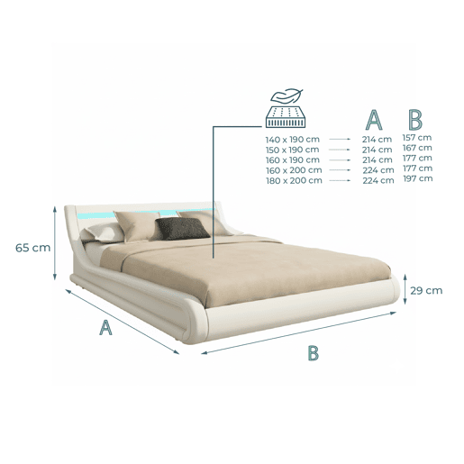 Cama Quarto de dormir Branco 214x157x65 LED Parisina Muebles Bonitos Cama Quarto de dormir Branco 214x157x65 LED Parisina Muebles Bonitos