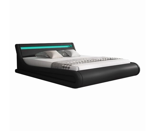 Cama de matrimonio con canapé dormitorio negro 214x157x65 led parisina muebles bonitos