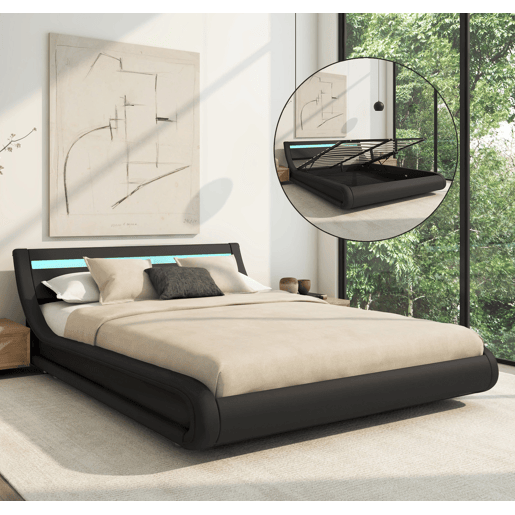 Cama Quarto de dormir Preto 214x167x65 LED Parisina Muebles Bonitos Cama Quarto de dormir Preto 214x167x65 LED Parisina Muebles Bonitos