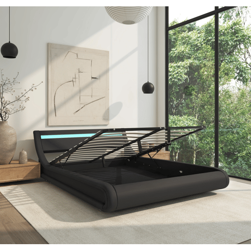 Cama Quarto de dormir Preto 214x167x65 LED Parisina Muebles Bonitos Cama Quarto de dormir Preto 214x167x65 LED Parisina Muebles Bonitos
