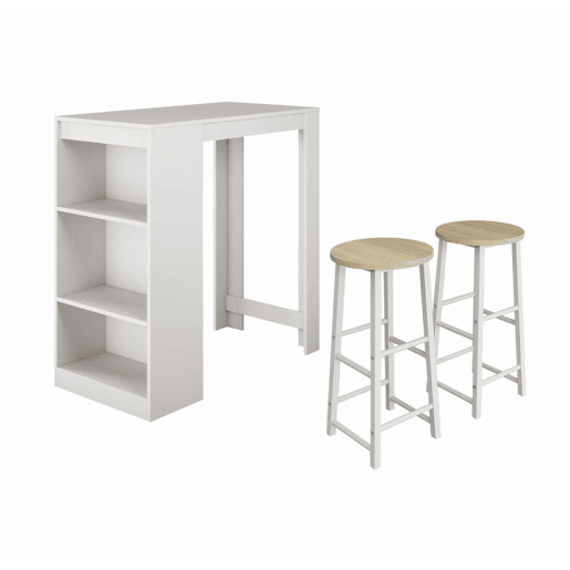 Mesa alta com banquetas Cozinha Sala de jantar Branco 110x50x103 Kyra Muebles Bonitos