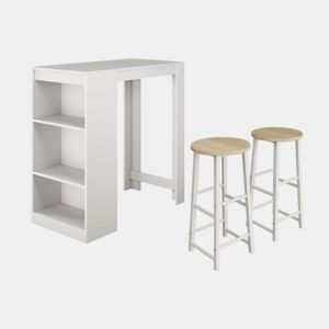 Mesa alta com banquetas Cozinha Sala de jantar Branco 110x50x103 Kyra Muebles Bonitos