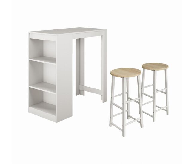 Mesa alta con taburetes Cocina Comedor Blanco 110x50x103 Kyra Muebles Bonitos