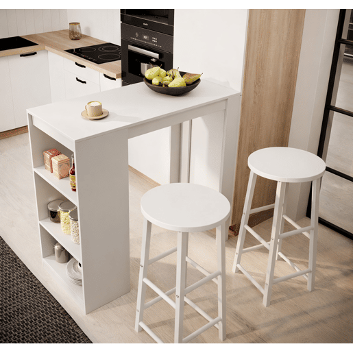 Mesa alta com banquetas Cozinha Sala de jantar Branco 110x50x103 Kyra Muebles Bonitos