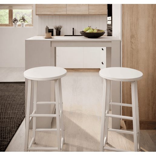 Mesa alta com banquetas Cozinha Sala de jantar Branco 110x50x103 Kyra Muebles Bonitos